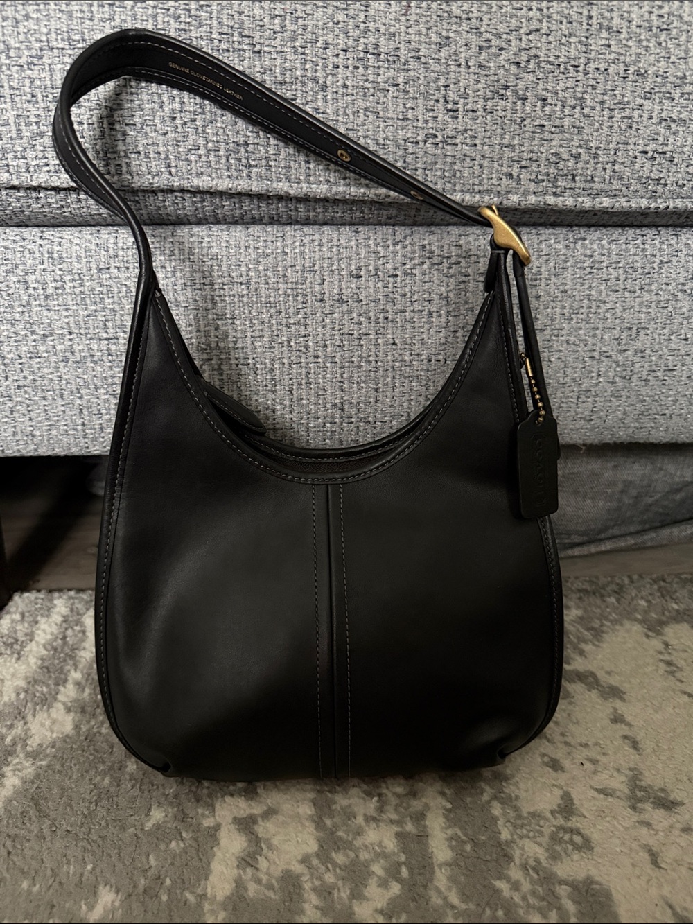 Coach Black Leather Crescent Shoulder Bag with Gold-Tone Accent